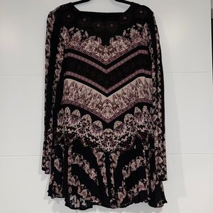 Free People Smooth Talker Tunic Dress Black & Purple Long Sleeve